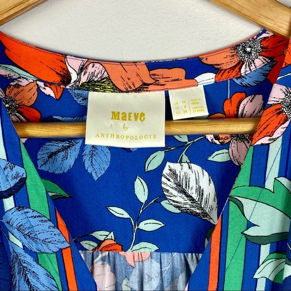 Maeve Anthropologie Elan Scarf Floral Pattern Blouse size 6 Blue Tie Waist - Picture 8 of 8